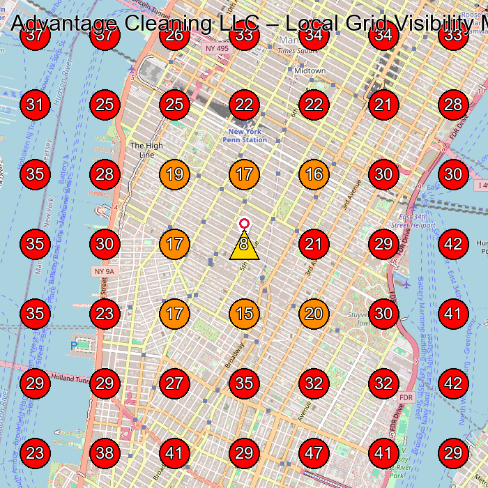 Advantage Cleaning LLC GeoGrid visibility map for Commercial Cleaning Service in New York
